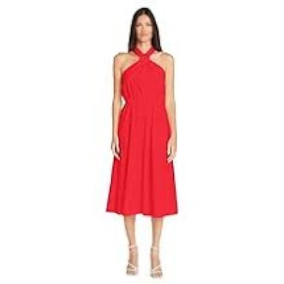 Maggy London Dresses & Skirts - NWT Maggy London Halter Neck O-Ring Poplin Midi Dress-Tomato Puree Size 14